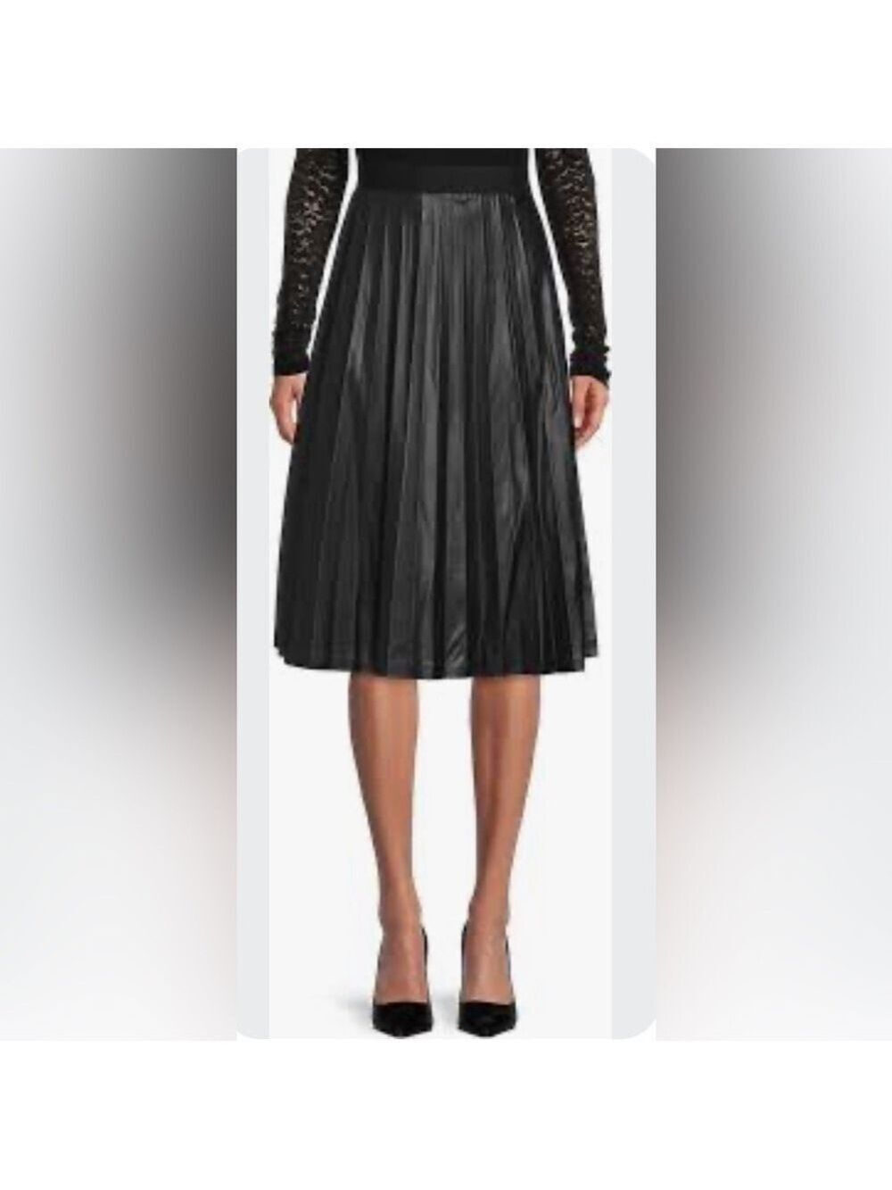 NWT Laundry by Shelli Segal Dark Brown Pleated Vegan Leather Skirt. Size M